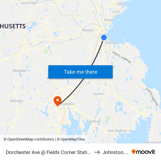 Dorchester Ave @ Fields Corner Station to Johnston, RI map