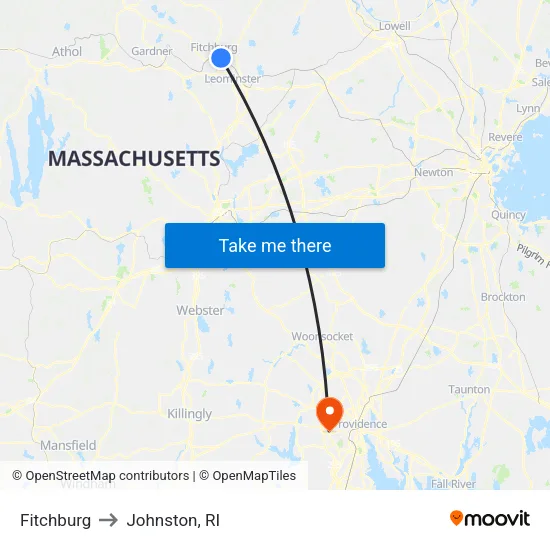 Fitchburg to Johnston, RI map
