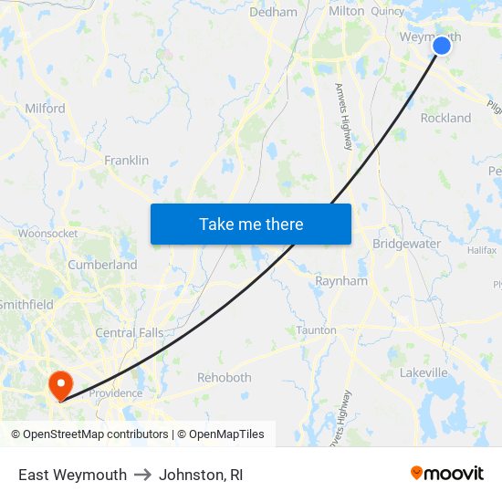 East Weymouth to Johnston, RI map