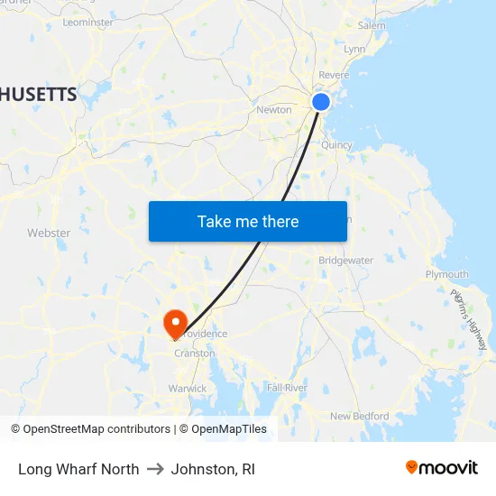 Long Wharf North to Johnston, RI map