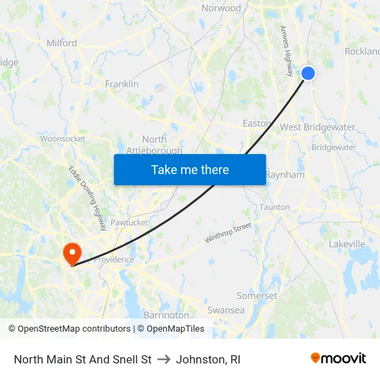 North Main St And Snell St to Johnston, RI map