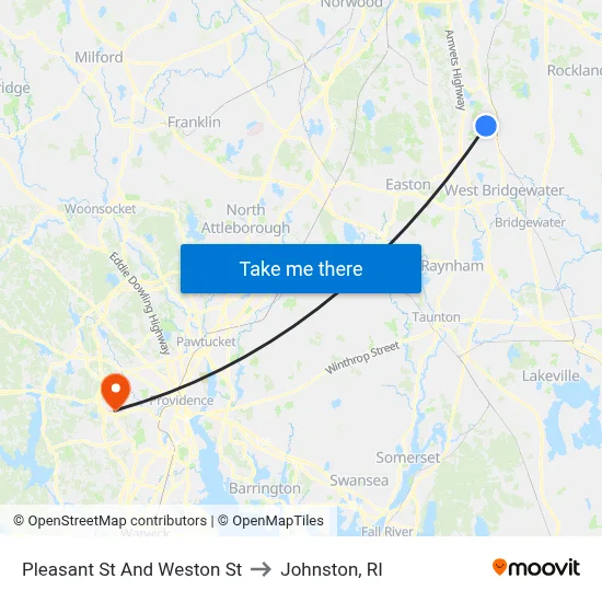Pleasant St And Weston St to Johnston, RI map