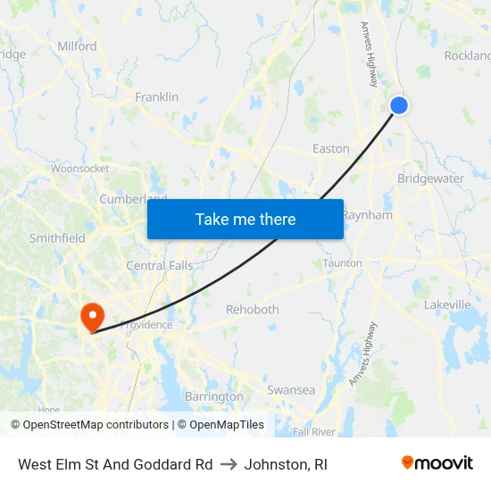 West Elm St And Goddard Rd to Johnston, RI map