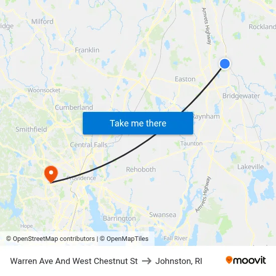 Warren Ave And West Chestnut St to Johnston, RI map