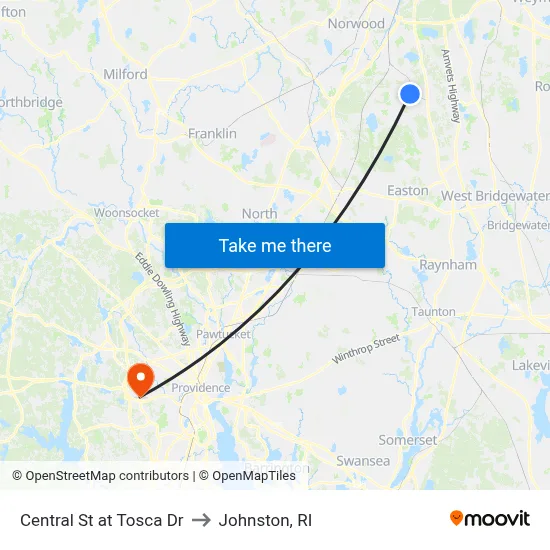 Central St at Tosca Dr to Johnston, RI map