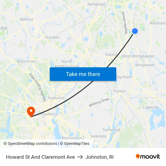 Howard St And Claremont Ave to Johnston, RI map
