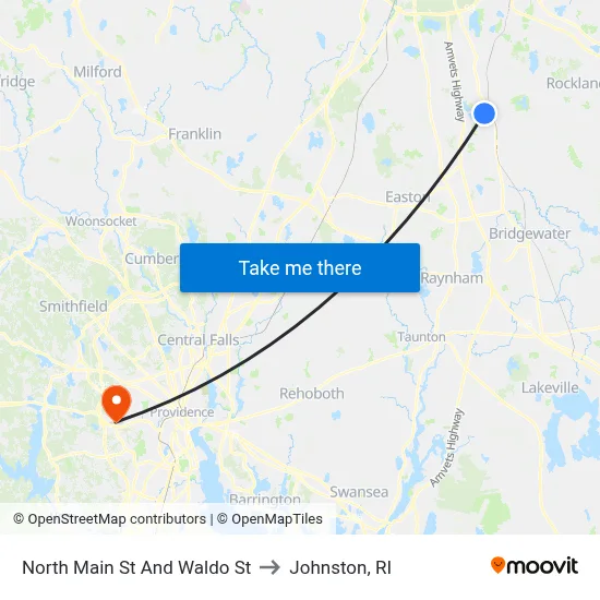 North Main St And Waldo St to Johnston, RI map