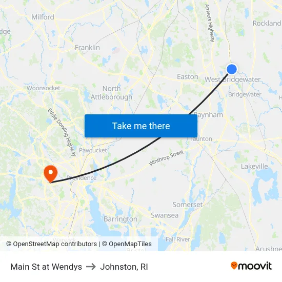 Main St at Wendys to Johnston, RI map
