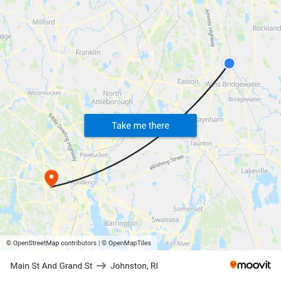 Main St And Grand St to Johnston, RI map