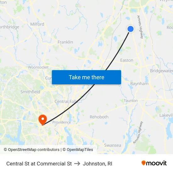 Central St at Commercial St to Johnston, RI map