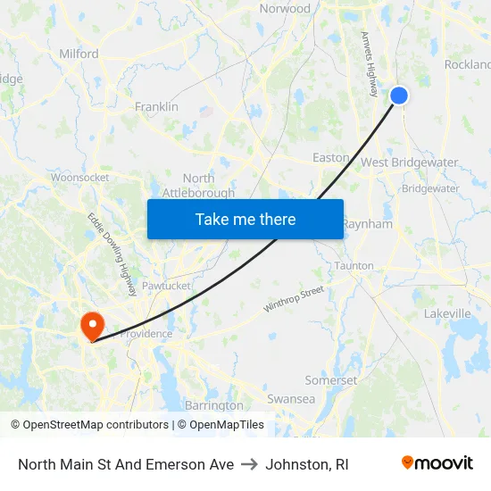 North Main St And Emerson Ave to Johnston, RI map