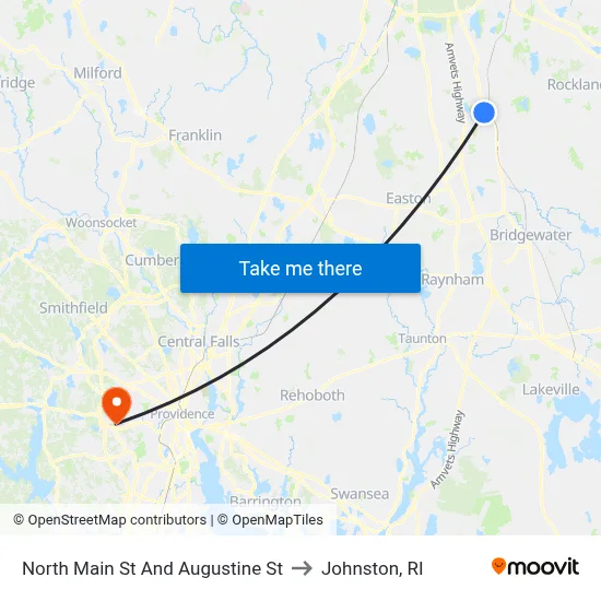 North Main St And Augustine St to Johnston, RI map