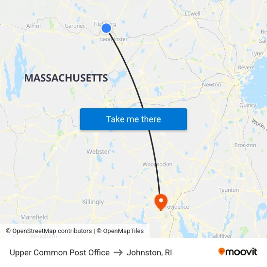 Upper Common Post Office to Johnston, RI map