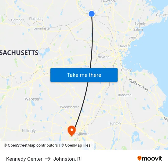 Kennedy Center to Johnston, RI map