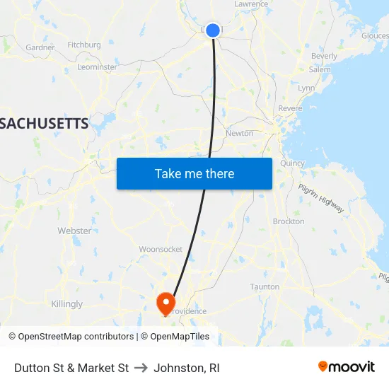 Dutton St & Market St to Johnston, RI map