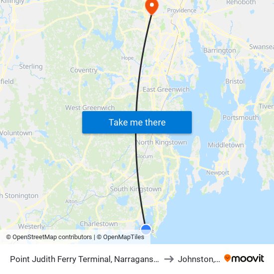 Point Judith Ferry Terminal, Narragansett, Ri to Johnston, RI map