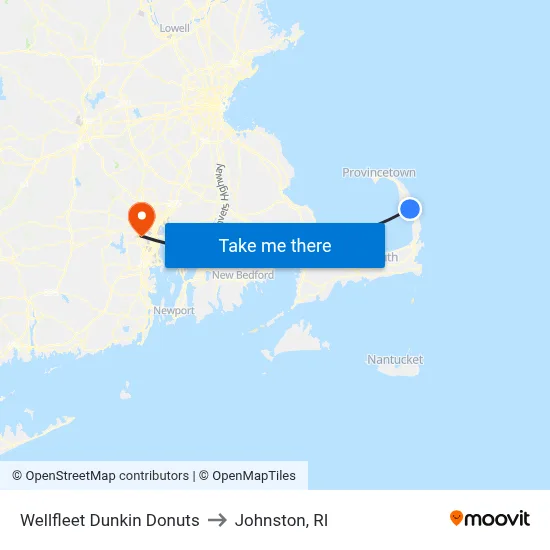 Wellfleet Dunkin Donuts to Johnston, RI map