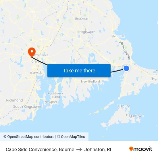 Cape Side Convenience, Bourne to Johnston, RI map