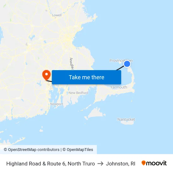 Highland Road & Route 6, North Truro to Johnston, RI map
