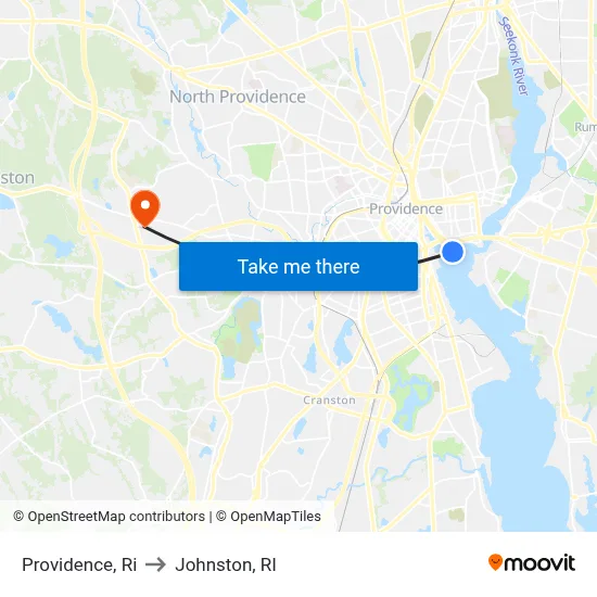 Providence, Ri to Johnston, RI map
