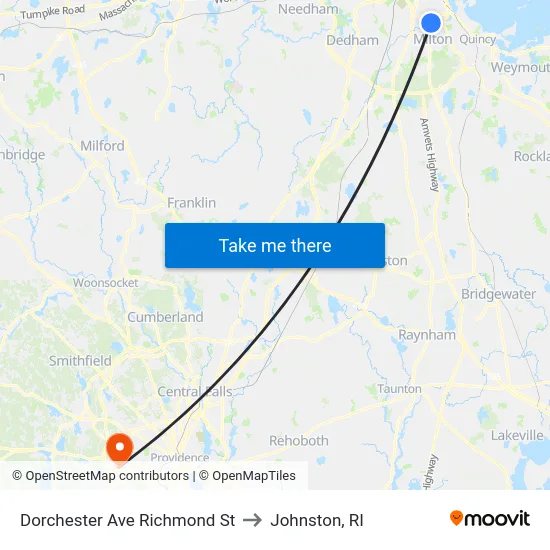 Dorchester Ave Richmond St to Johnston, RI map