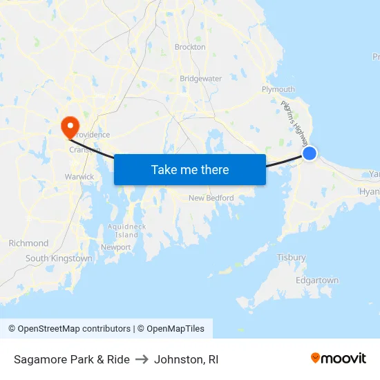 Sagamore Park & Ride to Johnston, RI map