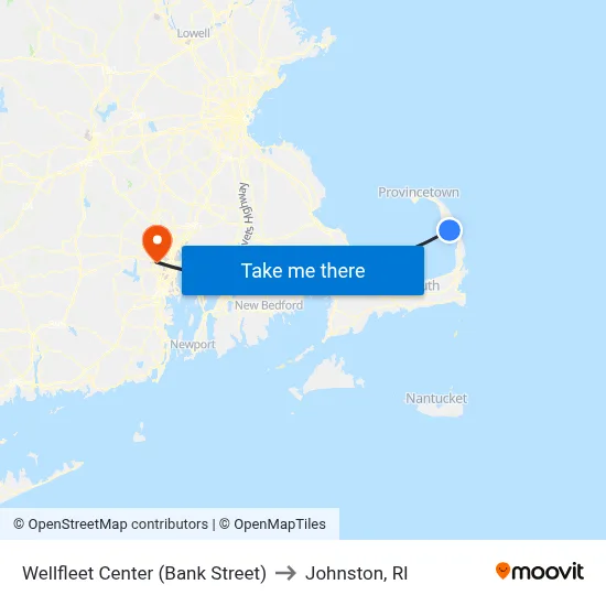Wellfleet Center (Bank Street) to Johnston, RI map
