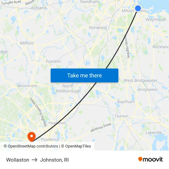 Wollaston to Johnston, RI map