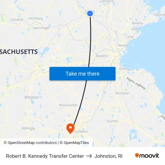 Robert B. Kennedy Transfer Center to Johnston, RI map