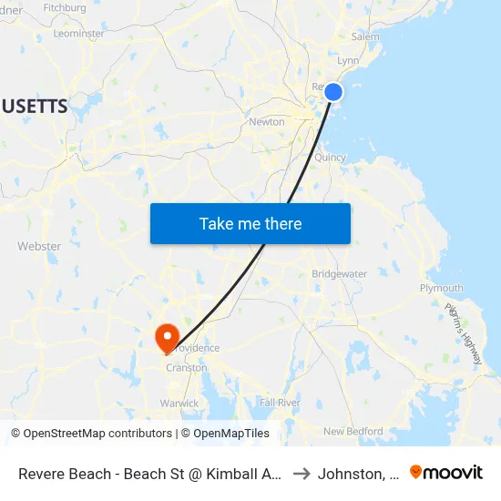 Revere Beach - Beach St @ Kimball Ave to Johnston, RI map