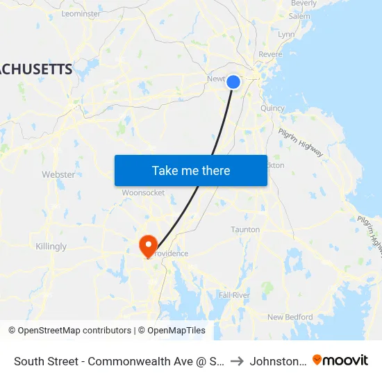 South Street - Commonwealth Ave @ South St to Johnston, RI map