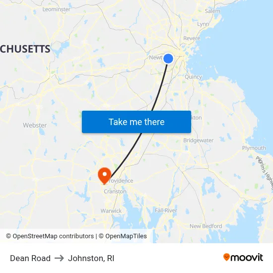 Dean Road to Johnston, RI map