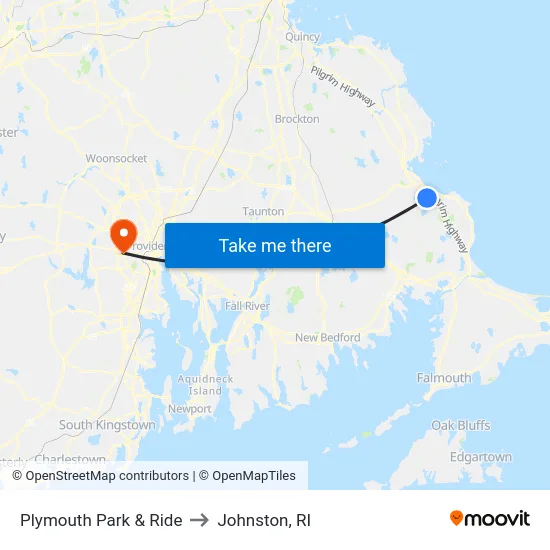 Plymouth Park & Ride to Johnston, RI map