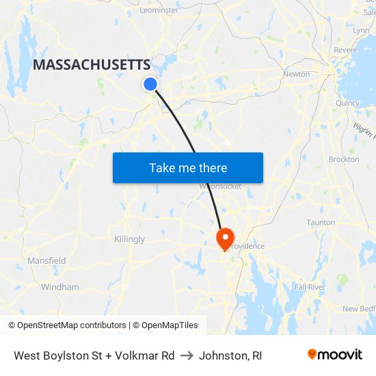 West Boylston St + Volkmar Rd to Johnston, RI map