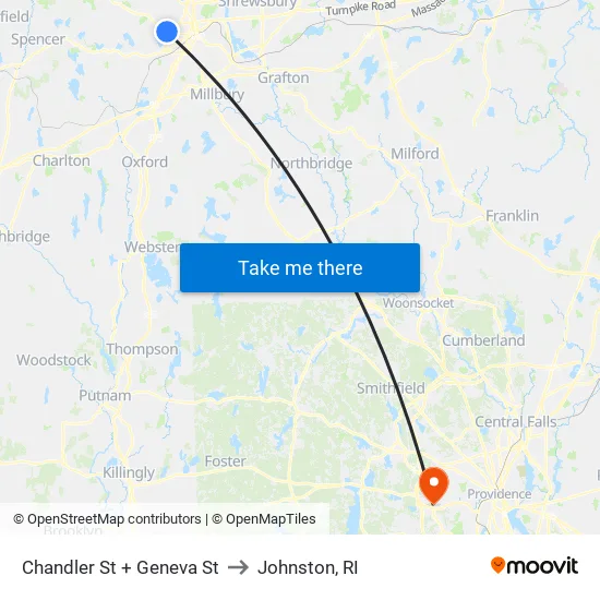 Chandler St + Geneva St to Johnston, RI map