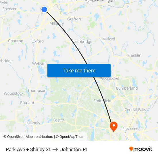Park Ave + Shirley St to Johnston, RI map