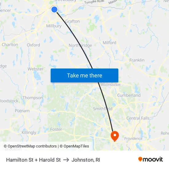 Hamilton St + Harold St to Johnston, RI map