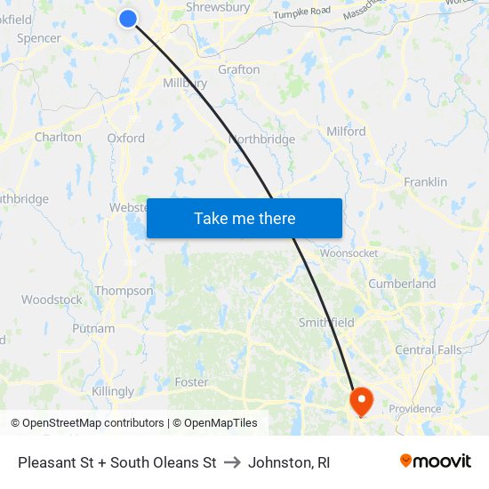 Pleasant St + South Oleans St to Johnston, RI map