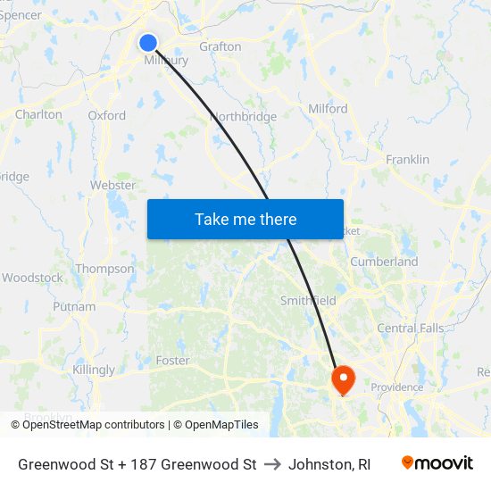 Greenwood St at 187 Greenwood to Johnston, RI map