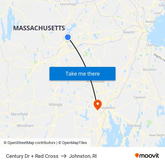 Century Dr + Red Cross to Johnston, RI map