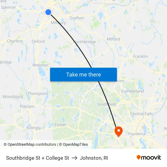 Southbridge St at College to Johnston, RI map
