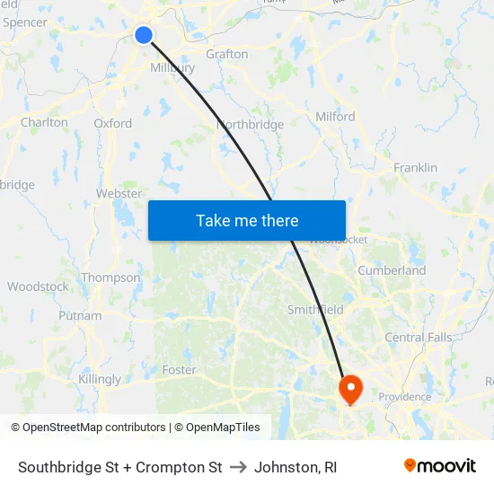 Southbridge St at Crompton to Johnston, RI map