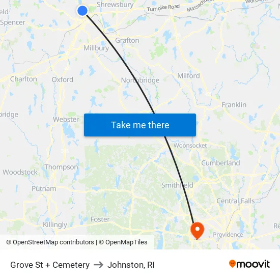 Grove St at Cemetery to Johnston, RI map