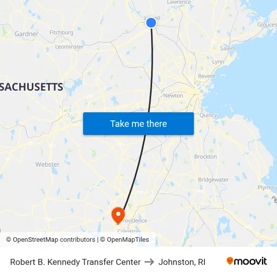 Robert B. Kennedy Transfer Center to Johnston, RI map