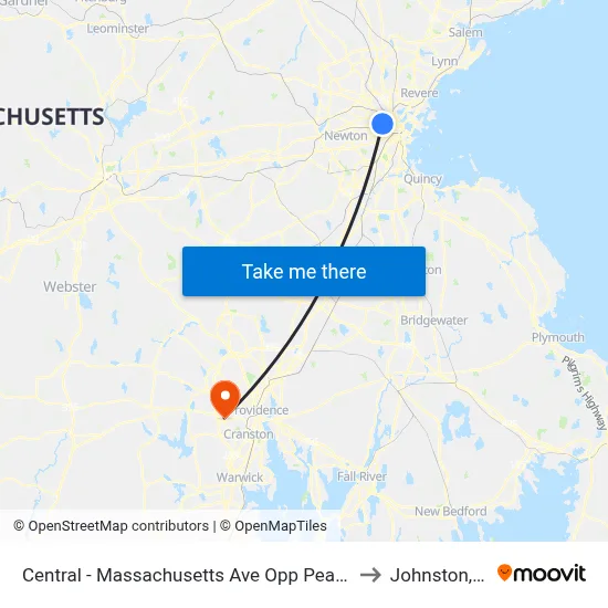 Central - Massachusetts Ave Opp Pearl St to Johnston, RI map