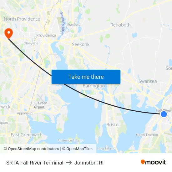 SRTA Fall River Terminal to Johnston, RI map