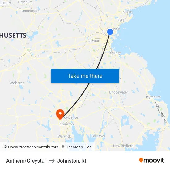 Anthem/Greystar to Johnston, RI map