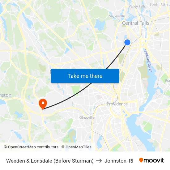 Weeden & Lonsdale (Before Sturman) to Johnston, RI map