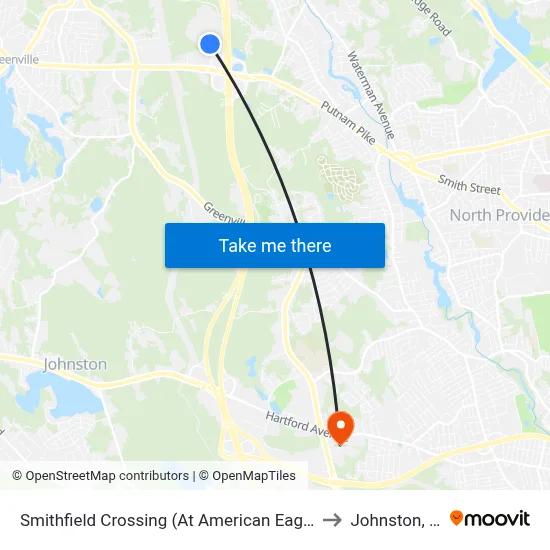 Smithfield Crossing (At American Eagle) to Johnston, RI map
