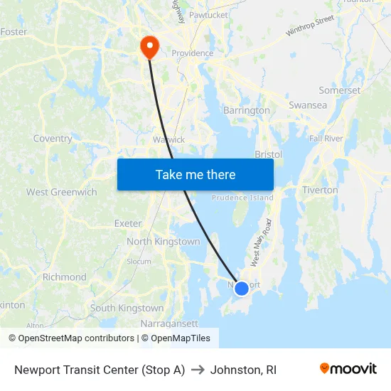 Newport Transit Center (Stop A) to Johnston, RI map